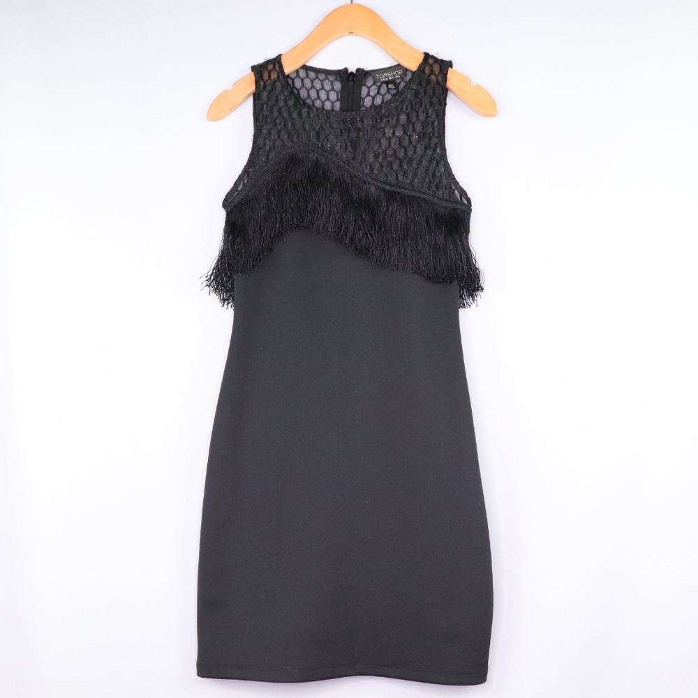 Topshop |NEW| Black Sheer Fringe Spandex Dress